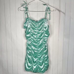 Collective Green Velour Tie Strap Mini Dress Party Club Sexy Night Out size 2